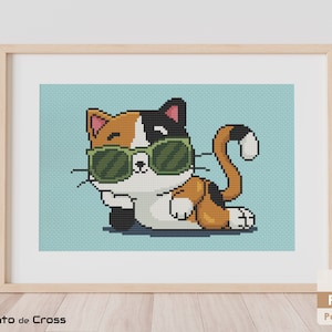 Cat Cross Stitch Pattern, Cartoon Cat embroidery design - Instant download PDF