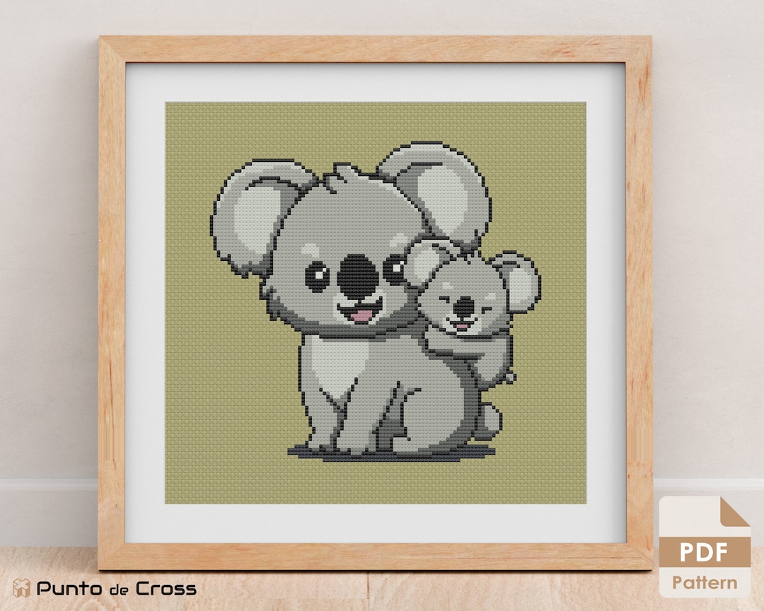 Koala Cross Stitch Pattern, Cartoon Koala Embroidery Design - Instant ...