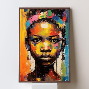 Black Woman Digital Art, Afrocentric Portrait, Floral Crown Wall Decor, Melanin Beauty Printable, African American Art Print