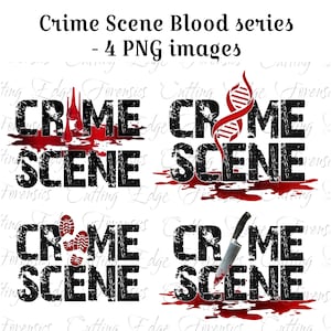 Crime Scene with dripping blood / DNA / Bloody Knife / Shoe Prints / Forensics / 4 PNG Digital Files