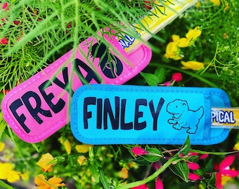 Personalised Neoprene Ice Pop Holder: Summer Party Favors- Bbqs- Birthdays Favours - Any name, colour and design - Custom font- Colourful