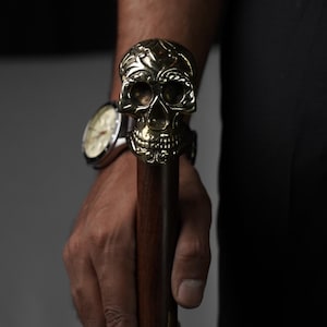 Handmade shiny skull Handle Victorian designer skeleton wooden walking stick Brown colour stick Christmas gift for him birthday gift for her