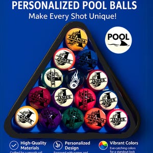 Personalized Pool Ball Set Custom Billiards Gift Engraved Pool Balls 57MM Unique Game Room Decor Custom Pool Ball Set Personalized Cue ball