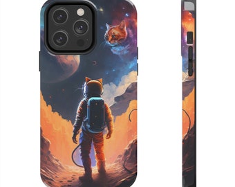 Intergalactic Astronaut Cat Digital Design Print Tough Phone Case, Case-Mate | iPhone 12, iPhone 13, iPhone 14 | Birthday Gift