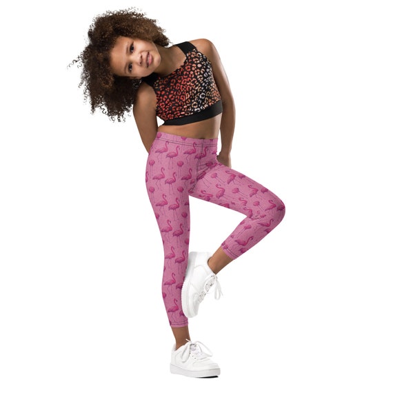 Flamingo All-over Print Cute Kids Yoga Leggings Sizes 6 6X Girls'  Activewear Comfy Stretchy Leggings Perfect Gift 