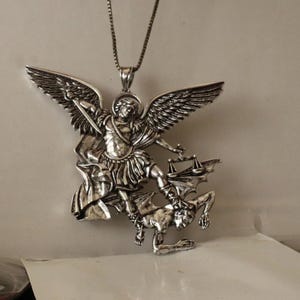 Silver Handmade St Michael Pendant Saint Michael Medal Archangel Michael Necklace Protector Pendant Necklace For Men Boyfriend Gift For Dad