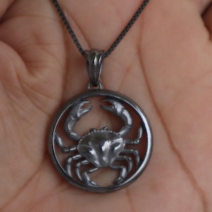 Handmade Cancer Oxidized Silver Men Charm Pendant Necklace- Cancer Zodiac Sign Astrology Jewelry Horoscope Necklace Cancer Birthday Gift