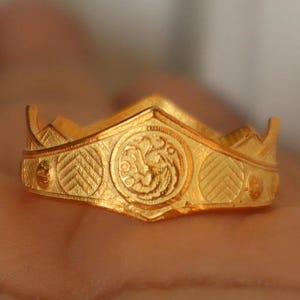 14K Solid Gold Crown Ring – Valyrian-Inspired Crown Ring - Fantasy Jewelry - Medieval Crown Ring - Cosplay Accessory for Men