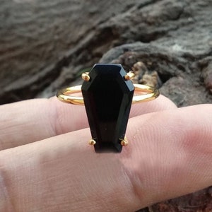 Black Onyx Ring, Coffin Ring, Handmade Ring, Statement Ring, Gemstone Ring, 925 Silver Ring, Boho Ring, Stone Ring, Women Ring, Gift For Her
