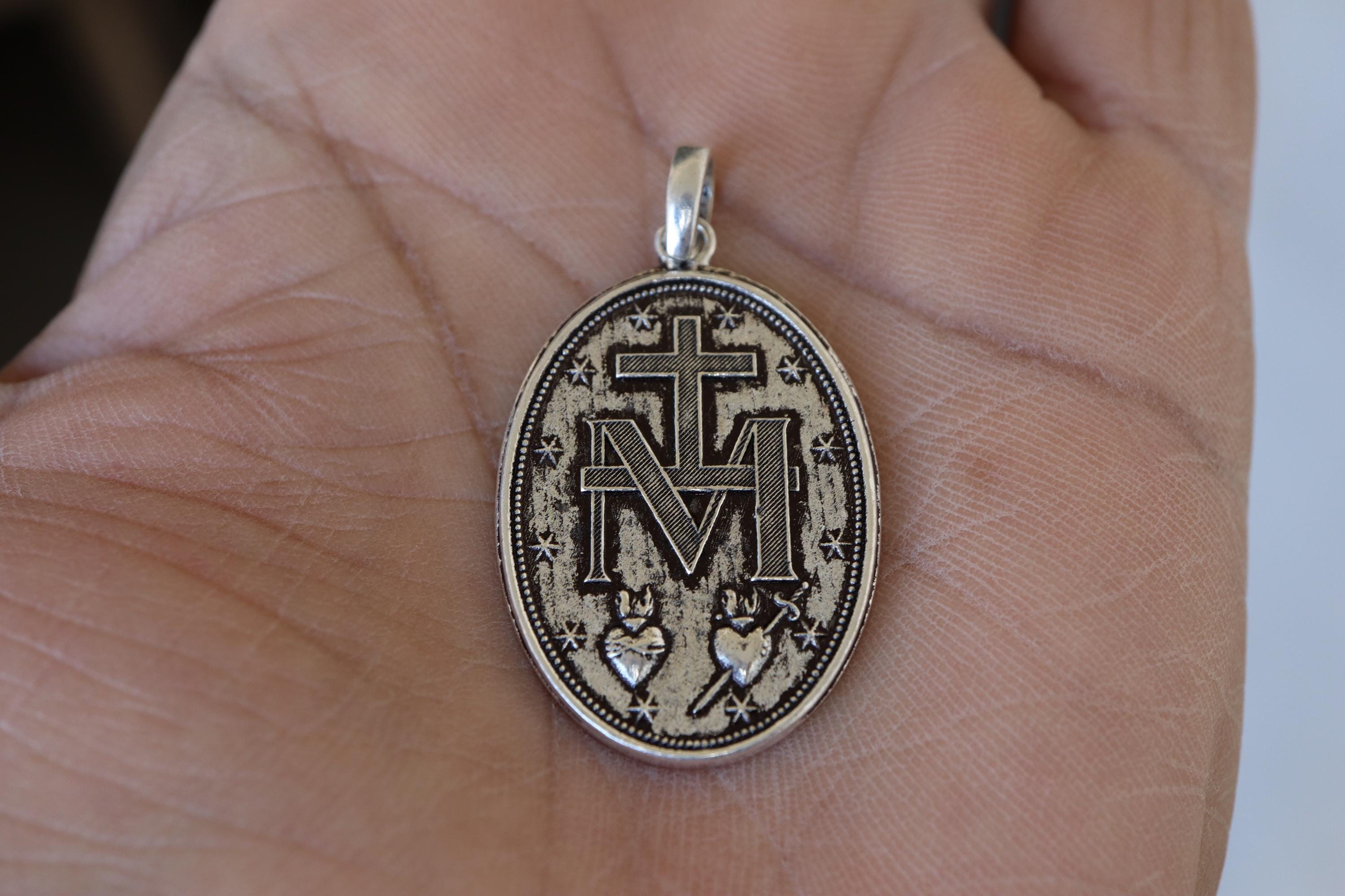 Handmade the Miraculous Medal Necklace - Personalized Silver Our Lady ...