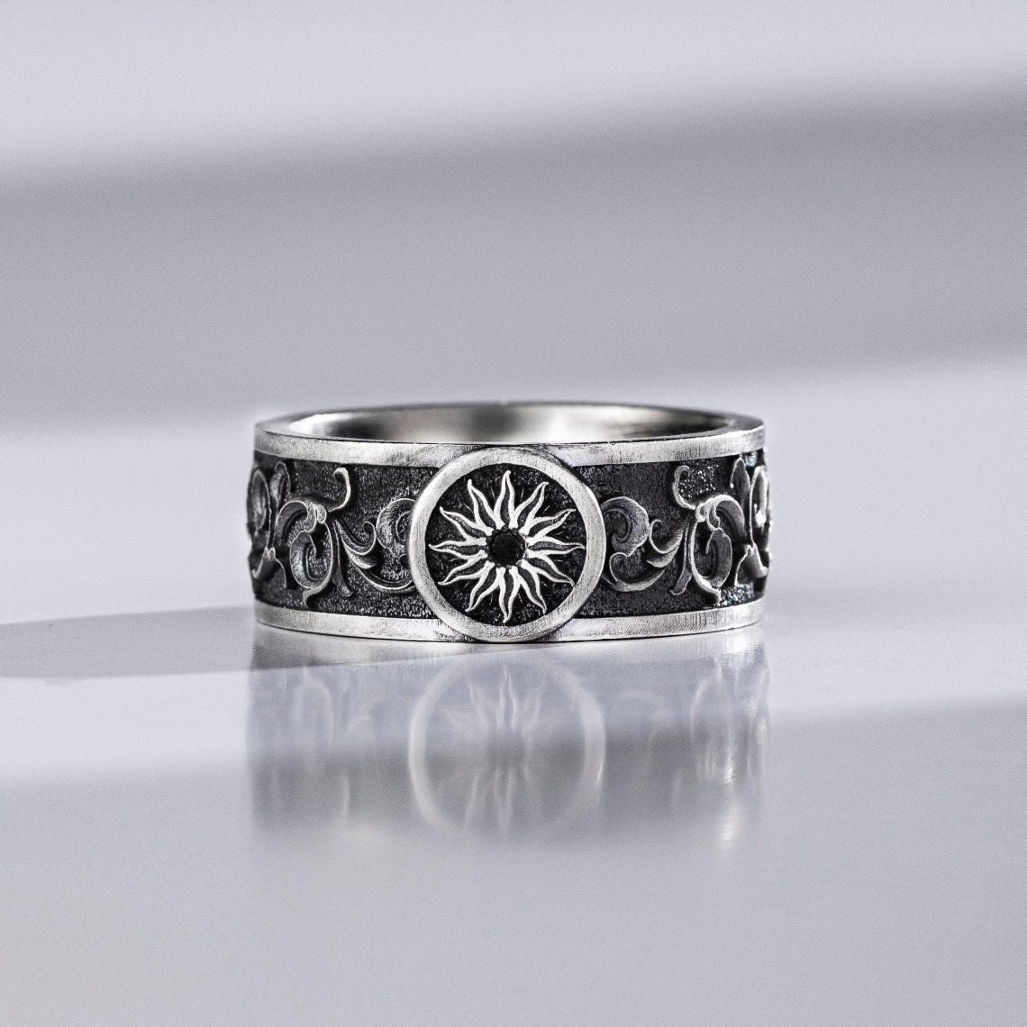Celestial Sun Sterling Silver Dainty Band Ring Men, Engraved Promise ...