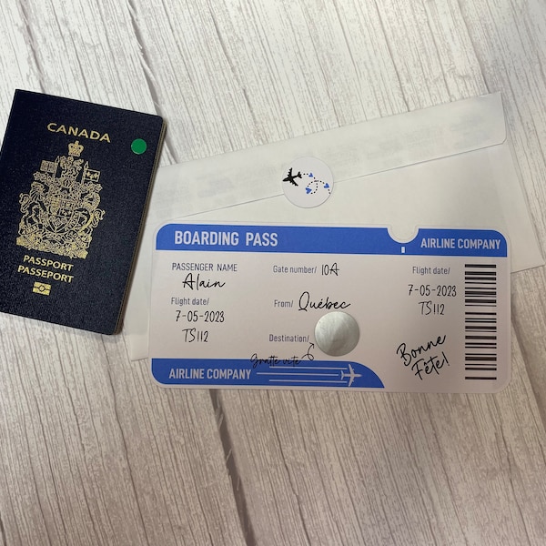 Personalized boarding scratch card - Boarding pass - travel - Surprise ticket - Scratch card - English/French