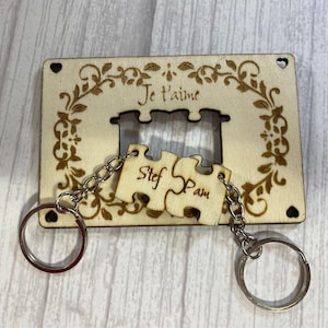 Wooden card personalized love message engraved - puzzle piece - key ring - couple - wedding - anniversary - friend for life -