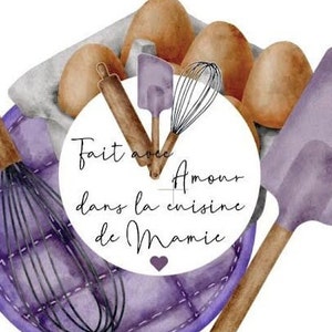 Sticker Label made with love by Grandma in French - Personalized labels - gifts for grandma - grandmother - decoration - kitchen