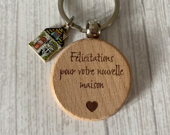 Porte clé en bois personnalisé gravé nouvelle maison