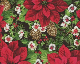FABRIC - 3-Yard Cut - Cardinal Christmas Poinsettia by Deborah Edwards for Northcott