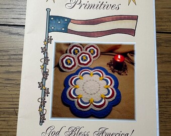 Wool Applique Pattern - God Bless America! (mat and coasters) by Penny Lane Primitives