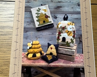 Wool Applique Pattern - Busy Bees (4 bee inspired projects) by Wooden Spool Designs