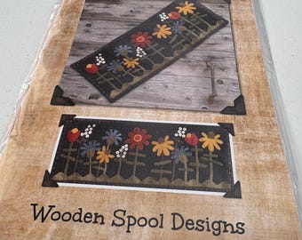 Wool Applique Kit for table runner called Summer Wild Flowers designed by Wooden Spool Designs