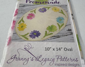 Wool Applique Kit for oval table mat called Daisy Promenade by Granny's Legacy