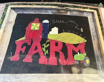Wool Applique Kit FARM (Green Tractor) by Granny's Legacy Patterns
