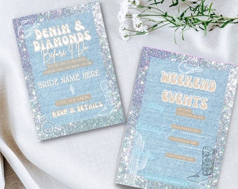 Denim & Diamonds Bachelorette Einladungsvorlage: Disco Cowgirl Weekend (In Canva bearbeiten)