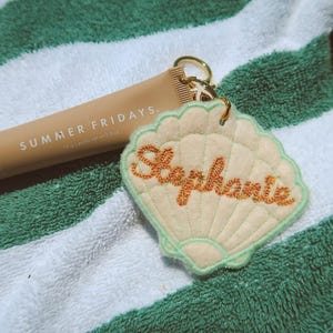 Custom bag charm | Embroidered bag tag | felt shell shaped  | coastal