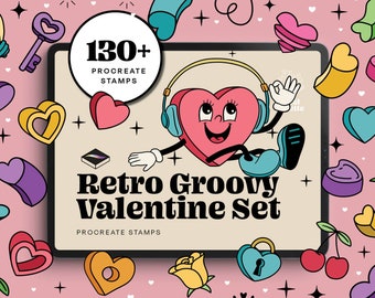 Retro Groovy Valentine Set - 130+ Procreate Stamps: Last Minute Valentine's Gift, Make Some Fun Groovy Art With Creative Digital Brushes