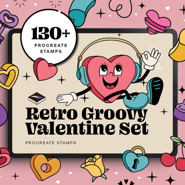 Retro Groovy Valentine Set - 130+ Procreate Stamps: Last Minute Valentine's Gift, Make Some Fun Groovy Art With Creative Digital Brushes