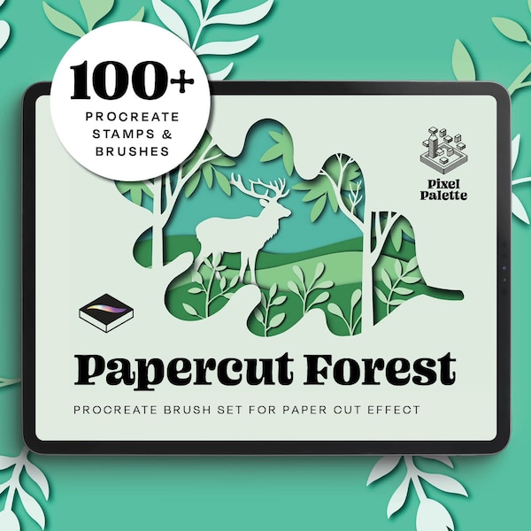 100+ Papercut Forest Procreate Pinsel und Stempel | Waldtiere, Pflanzen, Kränze - Perfekt zum Erstellen von Waldszenen