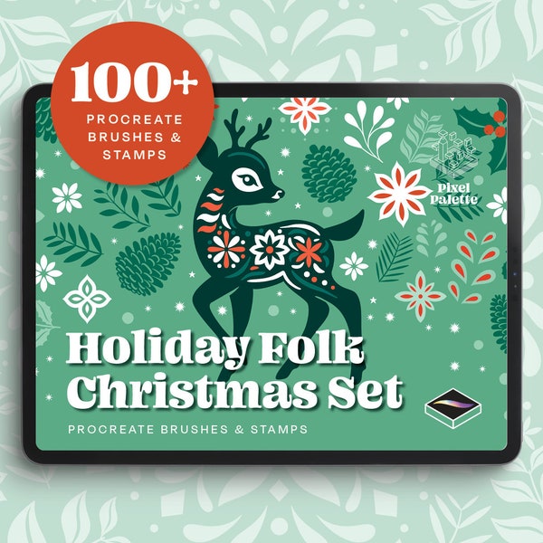 Holiday Folk Christmas Procreate Brushes & Stamps - Digital Art Tools for Festive Illustrations and Patterns