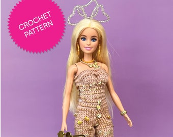 Crochet Barbie Clothes | Barbie Movie Crochet | Best Day Ever Gold Jumpsuit Crochet Pattern for Barbie