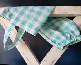 Organizador de bolsas de plástico: Dispensador de almacenamiento de cocina a cuadros azules