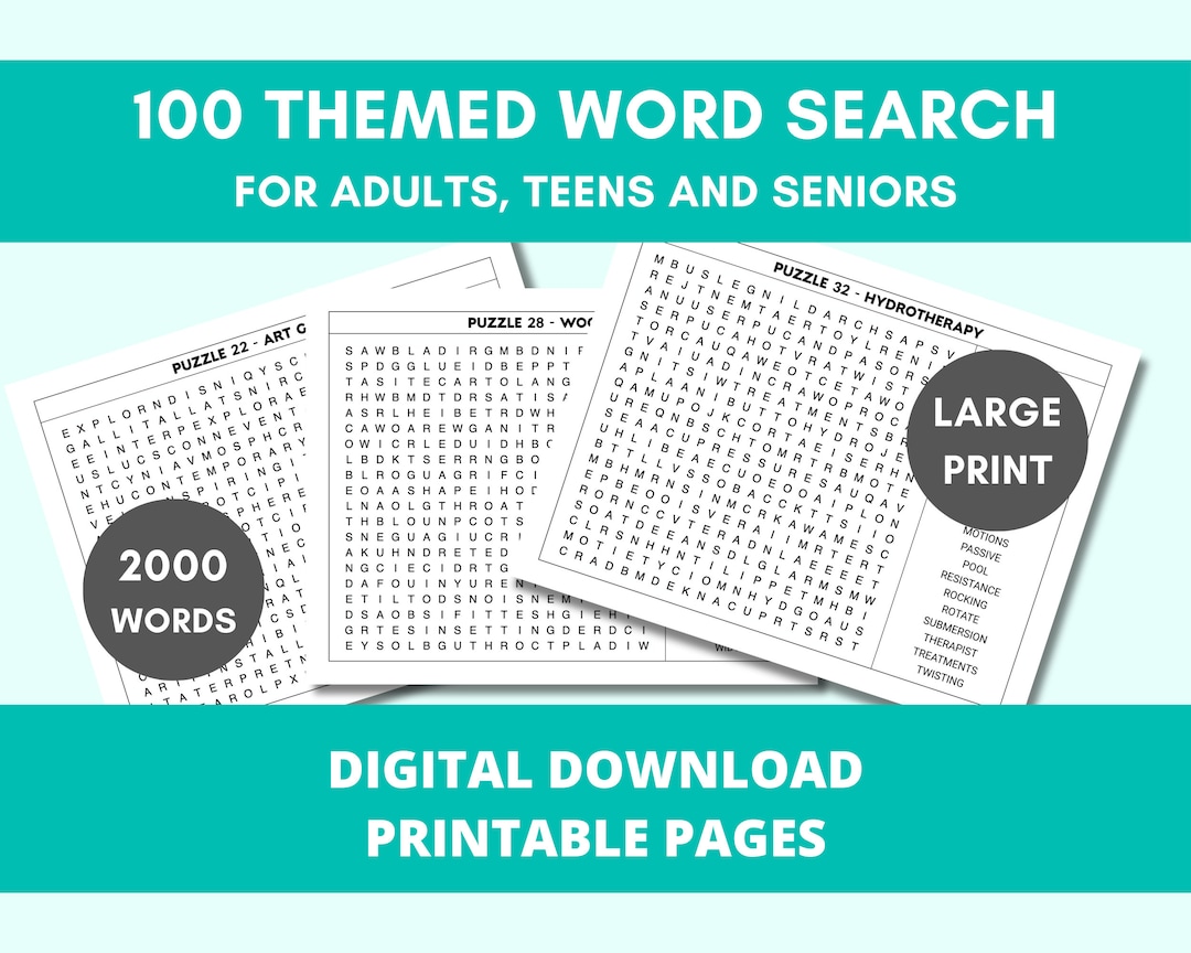 Hard Word Search Printable Adults and Seniors - Large Print Word Search ...