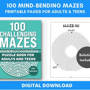 Hard Printable Mazes For Adults and Teens | 100 Difficult Mazes Activity Pages | Different Shapes of Mind-Bending Mazes Large Print