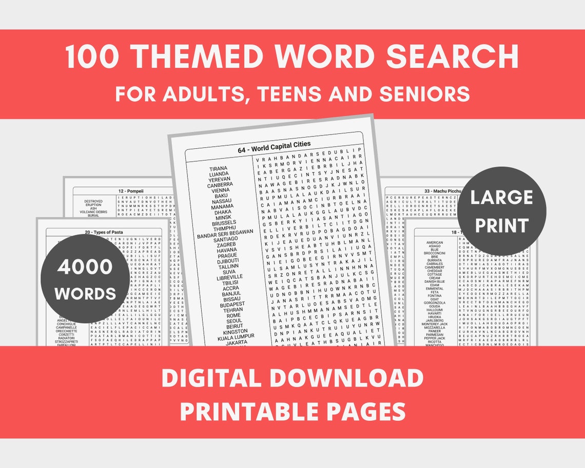 Hard Word Search Printable Adults Large Print Word Search 4000 Words