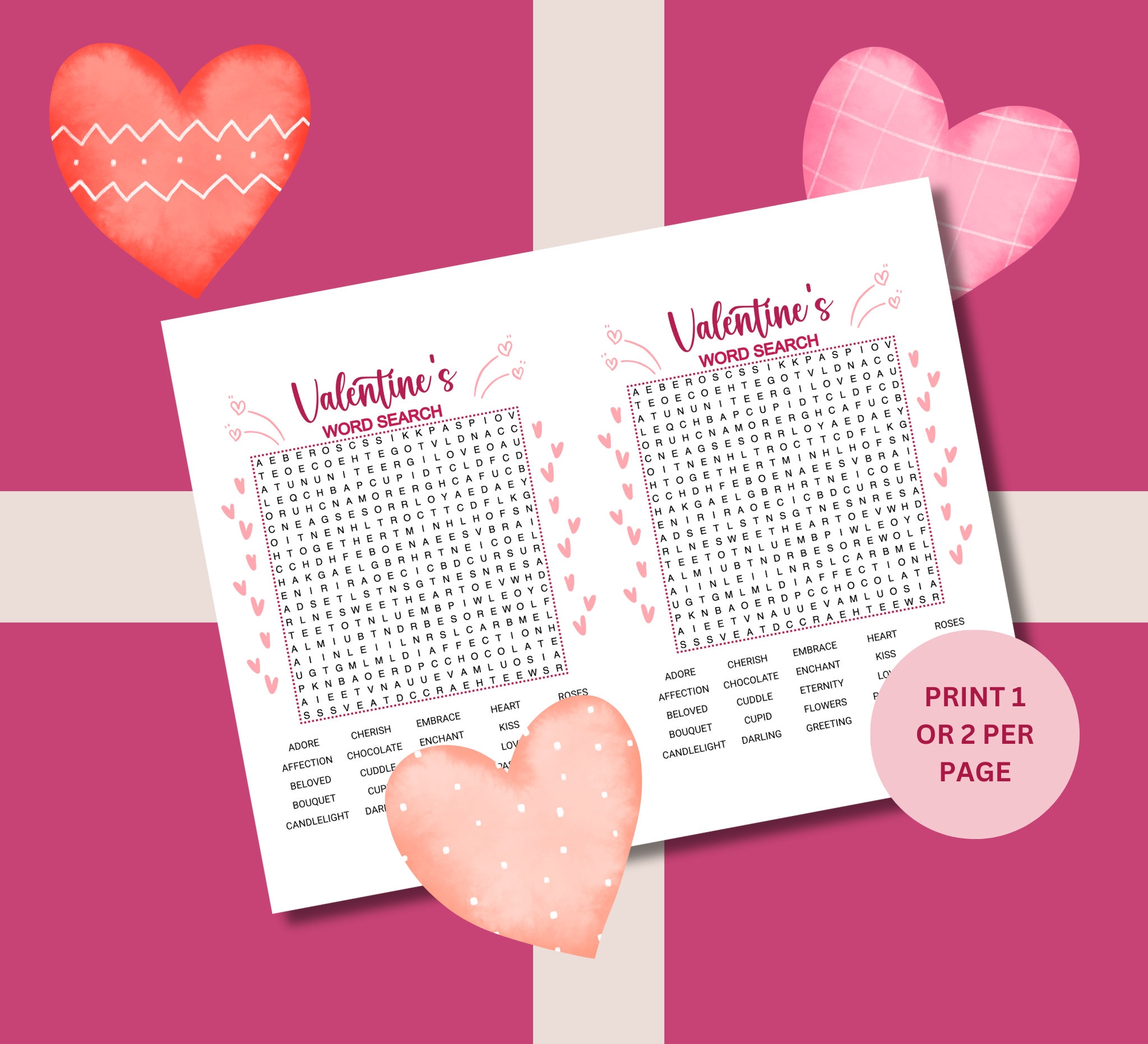 Valentines Word Search Printable, Large Print Word Search, Valentines ...