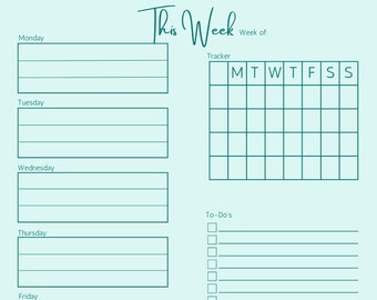 Undated Printable Weekly Planner with Goal Tracker, To-Do List, Notes