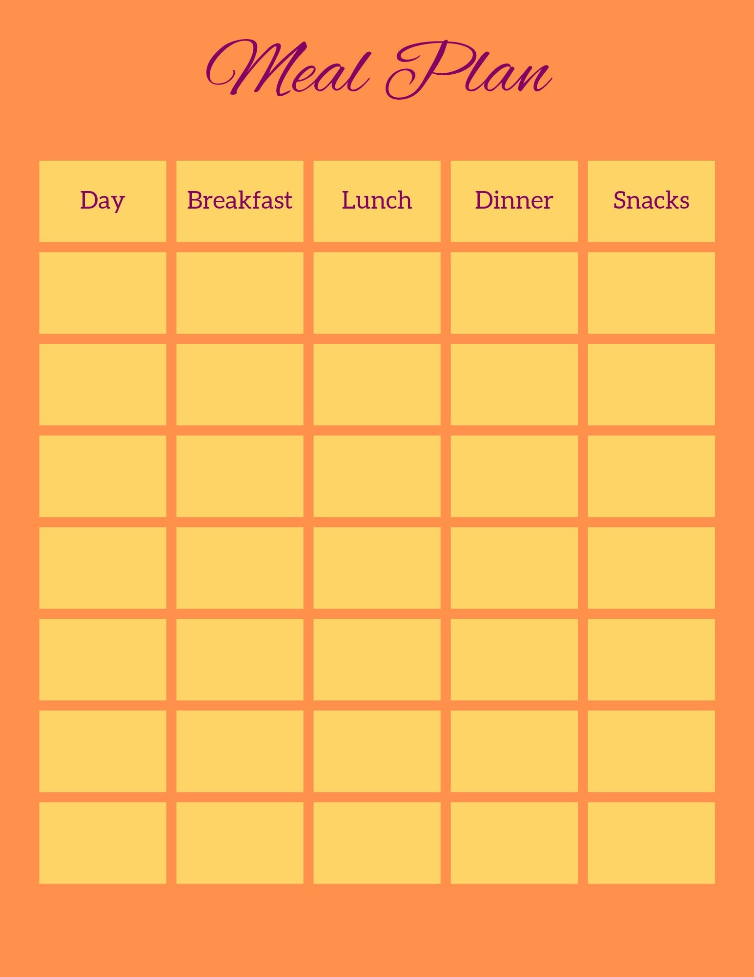 Weekly Meal Plan Printable - Etsy