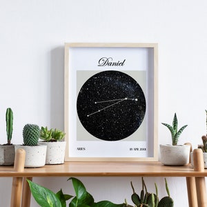 Regalo de astrología, cartel de signo del zodiaco, regalo de cumpleaños personalizado, impresión de carta astral, decoración de la sala de estar, mapa de estrellas personalizado, símbolo atro