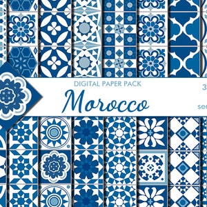 Pacchetto di carta senza cuciture etnico Marocco digitale, 16 carte Scrapbooking stampabili, collage digitale marocchino blu, Download istantaneo, set 99