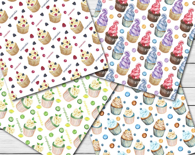 Digital Watercolor Cupcakes Seamless Paper Pack 16 Printable - Etsy