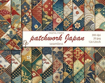 Papéis digitais para patchwork japonês sem emendas, 20 padrões japoneses para scrapbooking e colchas, download instantâneo, conjunto 485