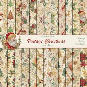 Digital vintage christmas seamless Papers, 24 printable  scrapbooking victorian wallpapers,  new year collage, Instant Download, set 66