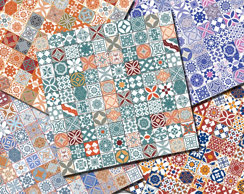 Digital Moroccan Tiles Ethnic Seamless Paper Pack, 20 Printable ...