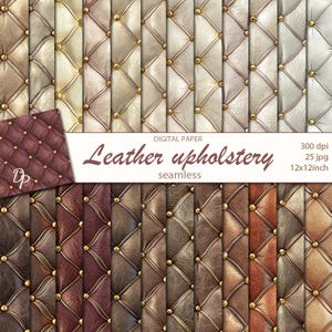 以下が含まれることがあります： 茶色、ベージュ、金色の様々な色合いの、タフティングされた革張りのシームレスなパターンを特徴とする、25枚のデジタルペーパーのセット。パターンは12x12インチ、300dpiです。