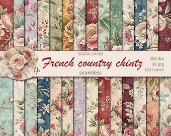 Papéis digitais com estampa floral francesa campestre, 28 padrões florais vintage para imprimir, Download instantâneo, conjunto 31