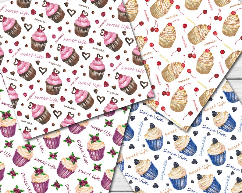 Digital Watercolor Cupcakes Seamless Paper Pack 16 Printable - Etsy