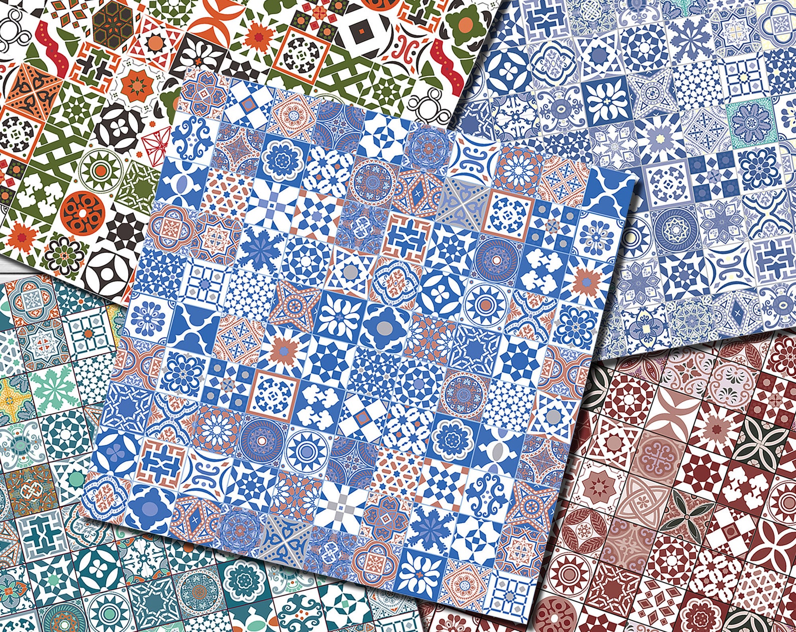 Digital Moroccan Tiles Ethnic Seamless Paper Pack, 20 Printable ...