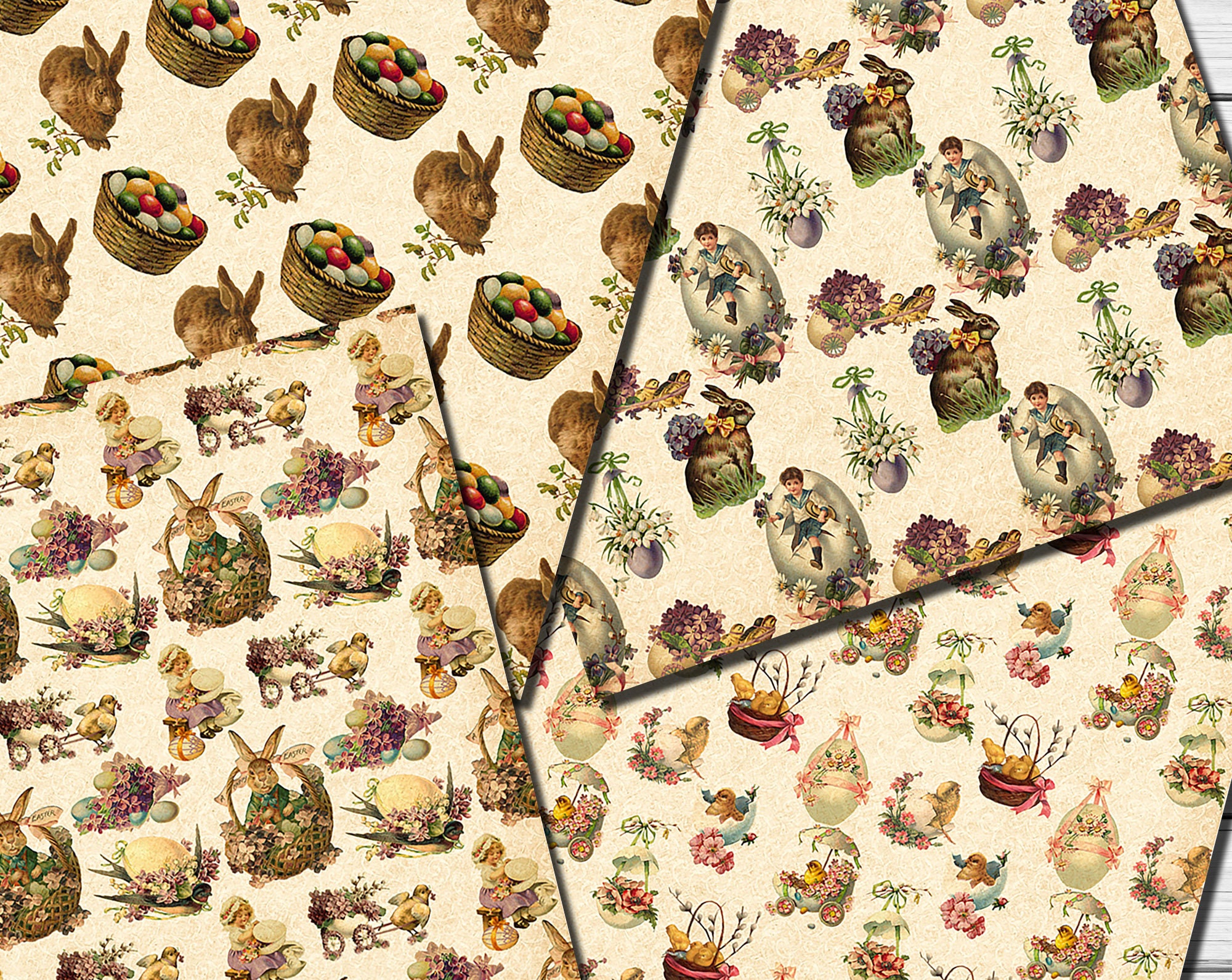 Digital Vintage Easter Paper Pack, 16 Printable Digital Scrapbooking ...